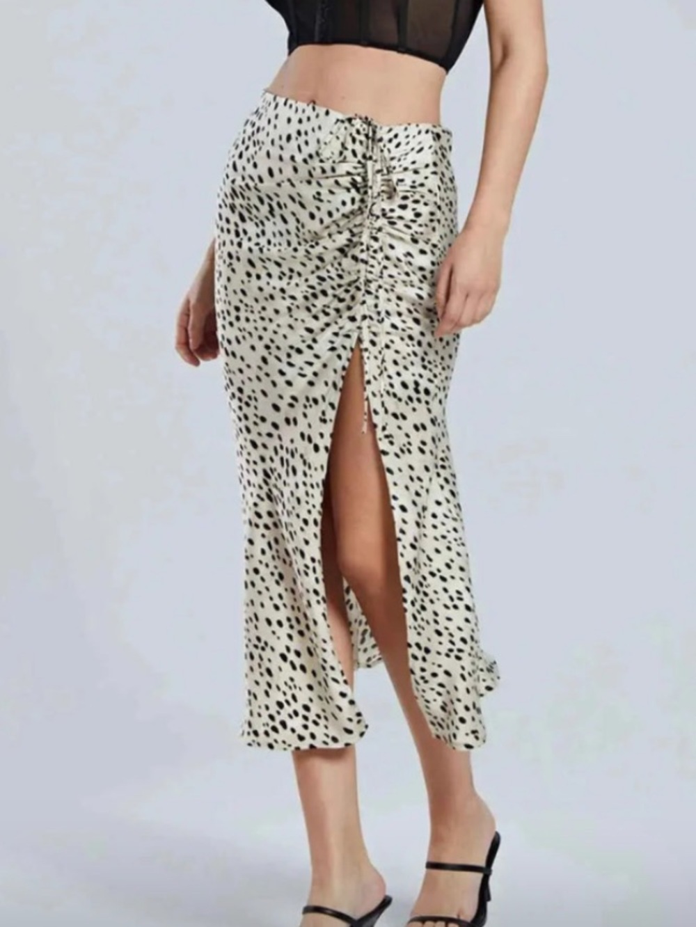 Leopard Drawstring Slit Skirt